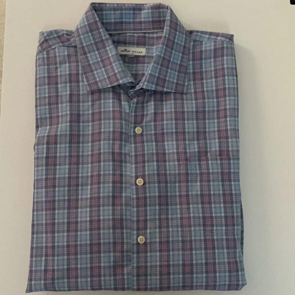 Peter Millar Plaid Long Sleeve Plaid Multicolor Men’s Dress Shirt Size XXL